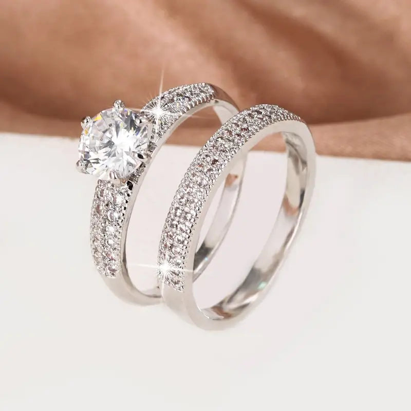 Gold Zirconia Eternity Rings Set