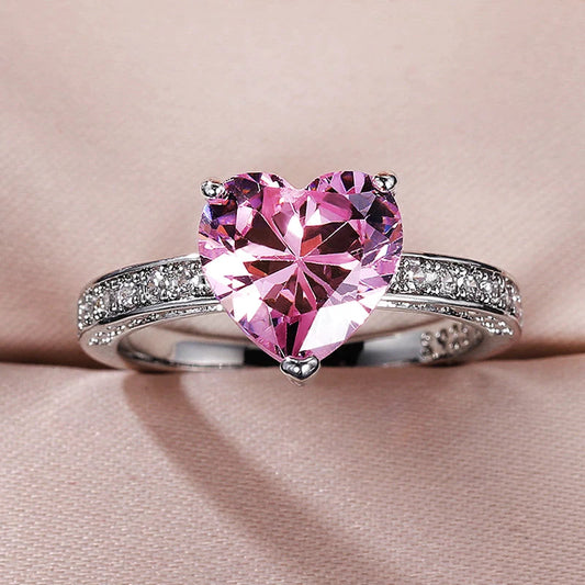 Justerbar Zirconium hjerte ring i sølv