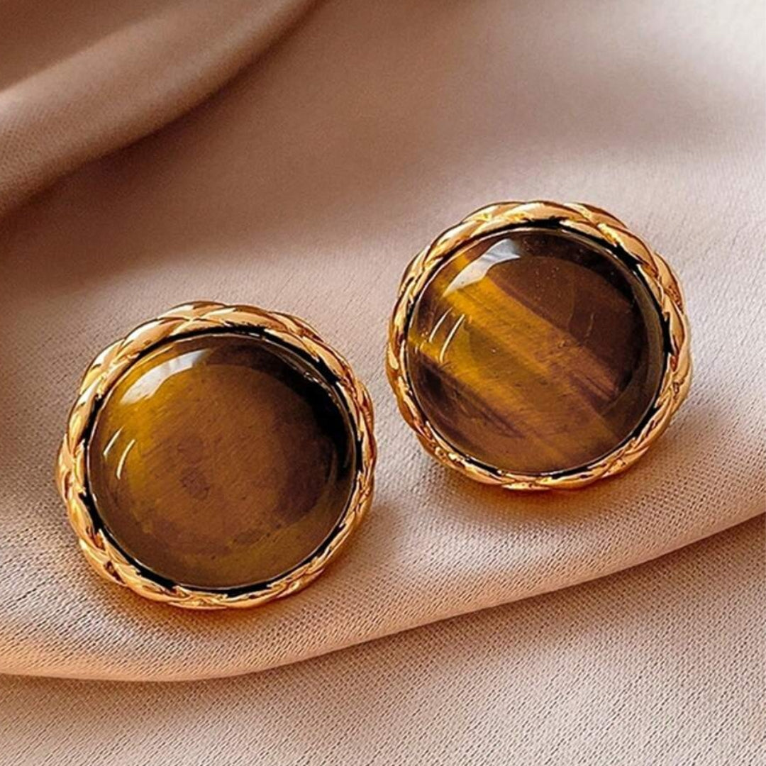 Brune vintage runde øreringe i guld