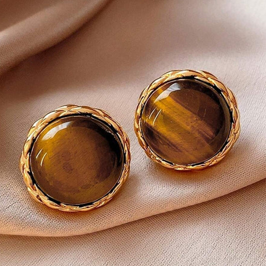 Brune vintage runde øreringe i guld