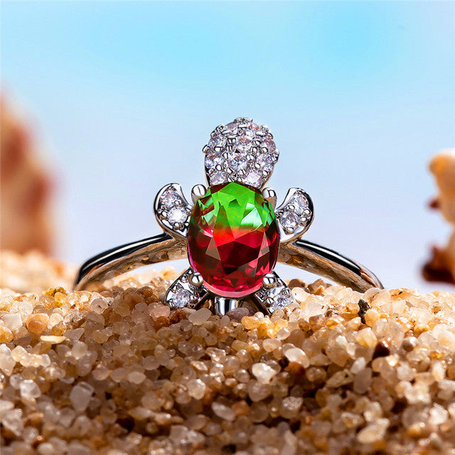 Skildpaddering med zirkonia i sterling sølv