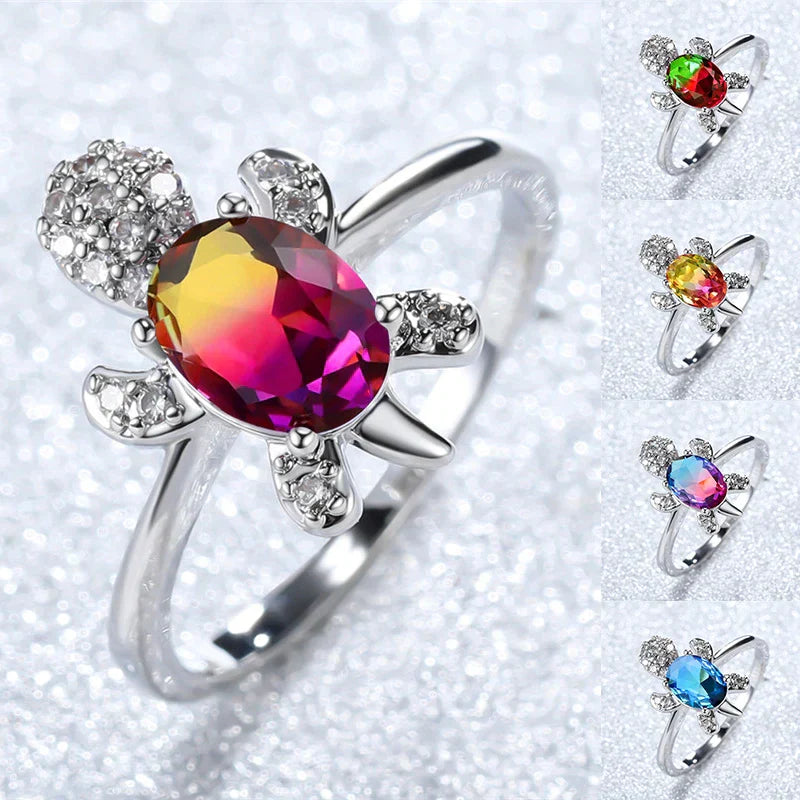 Skildpaddering med zirkonia i sterling sølv