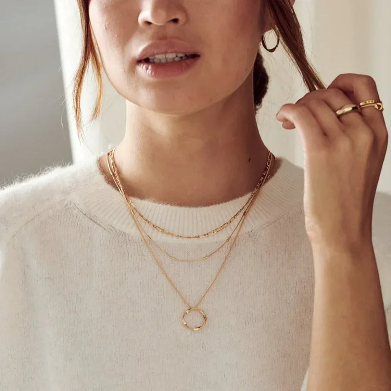 Open Circle Three Row Necklace