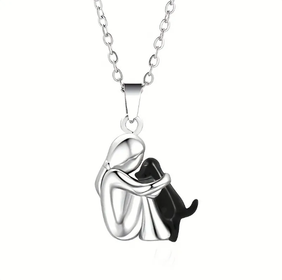 Little Girl and Dog Hug Necklace