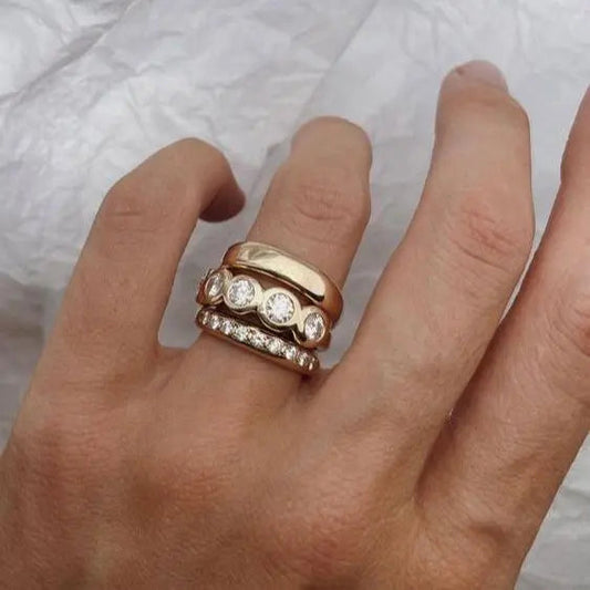 Set of Forged Brilliant Gold Rings