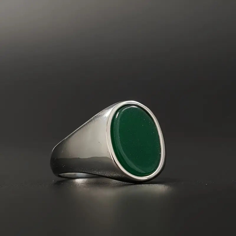 Stainless Signet Ring Featuring Faux Gemstones