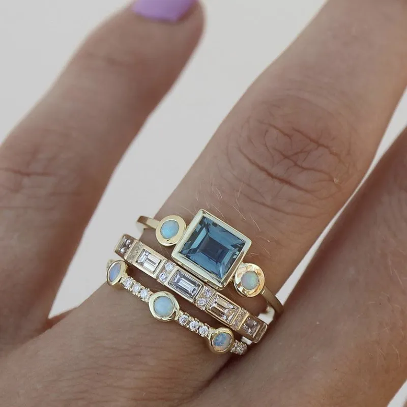 Ring Set With Ocean Blue Crystals