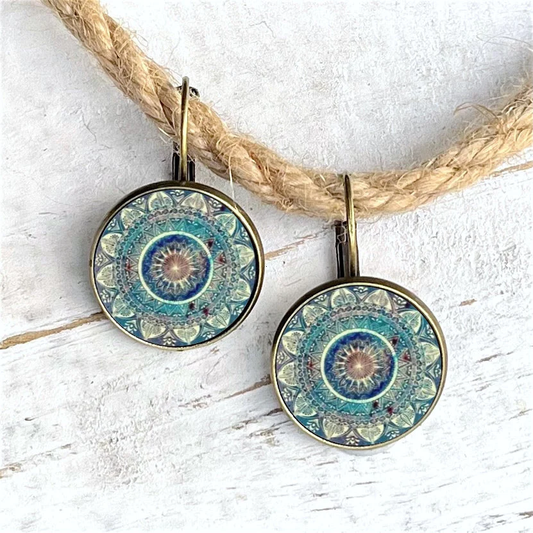 Vintage Mandala blå øreringe