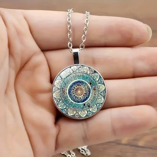 Vintage afrundet blå mandala-halskæde
