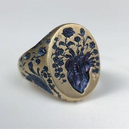 Vintage blå blomst guldring